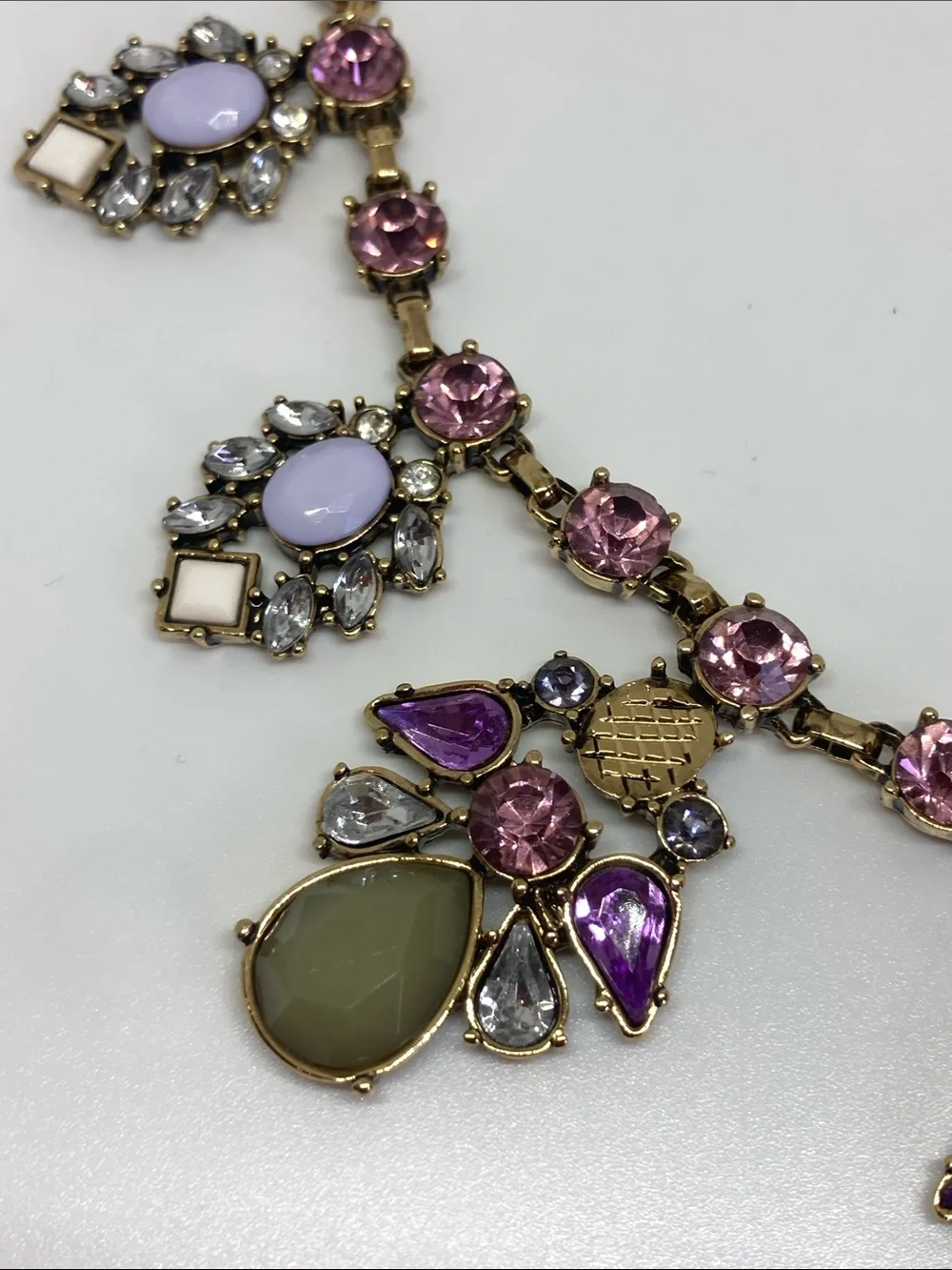 Gold-Tone Pink & Lavender Multi-Stone Statement Necklace